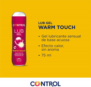 Lubricante Control Lub Warm Touch - Gel  Efecto Calor - 75 ml - Base acuosa - Compatible con Preservativo - Hipoalergénico - Sin azúcar - No mancha - Color Transparente